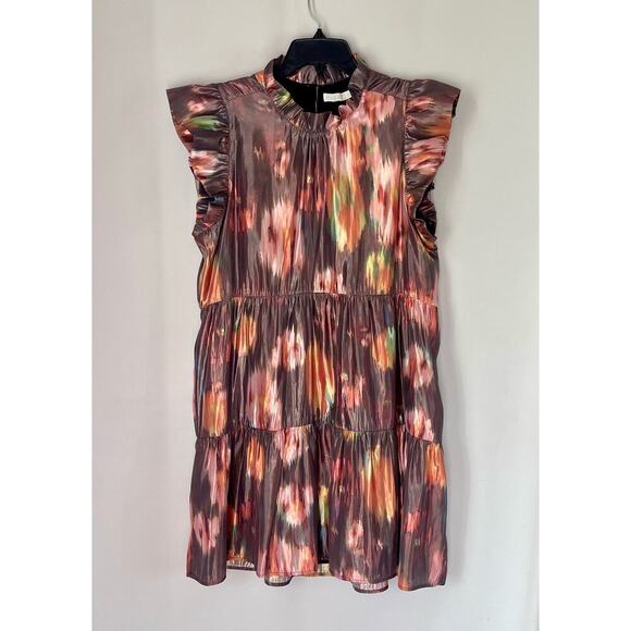 Shimmery Marie Oliver Metallic Tiered Taren Dress in Sapphire Size Large - Picture 3 of 17